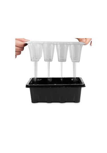 12 Delikli Yükseltilmiş Etli Kapaklı Sebze Fidesi Saksısı Siyah