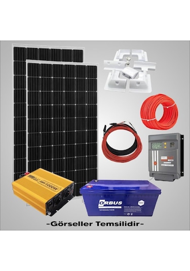 Karavan Solar Enerji Paketi 1000W Şarjlı İnverter 2x205W Güneş Paneli 200Ah Jel Akü MPPT Regülatör