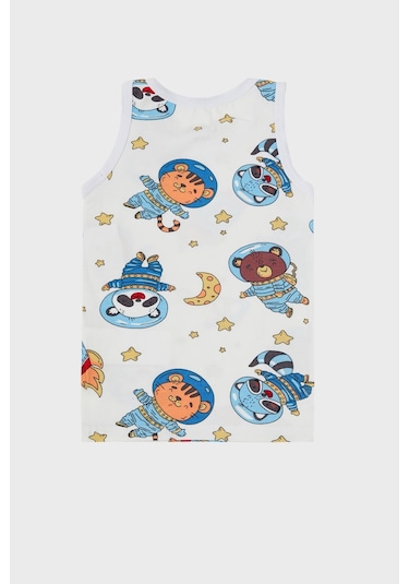 Lela Desenli Streç Pamuklu Bisiklet Yaka Atlet Boxer 2'Li Iç Giyim Erkek Çocuk Takım 6651010 Ekru