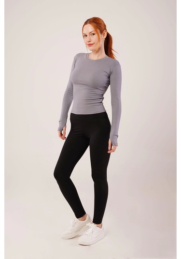 Uzun Kollu Basic Gri Bluz Gri