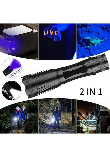 Valkyrie Çift Işık Dual Uv Mor Işık Ve Xml-t6 2000 Lümens El Feneri Siyah