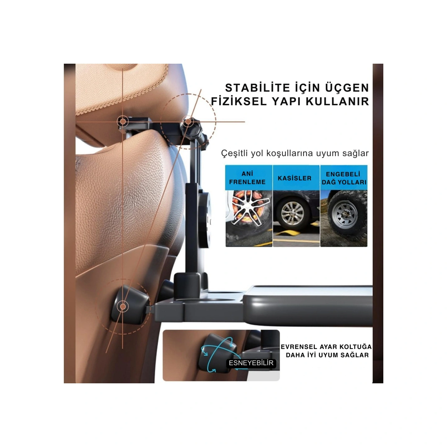 Polham Premium Araç Koltuk Arkası Masa Araç Laptop Standı Araç Yeme İçme Masası Standı Araç Standı Siyah