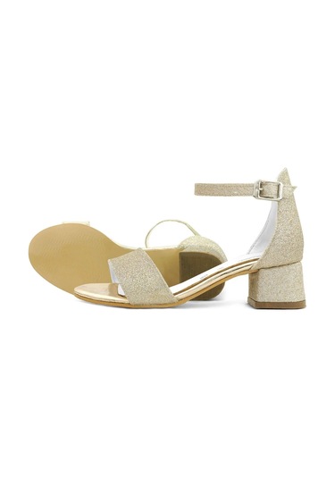 Lilo Simli Altın Tek Bantlı Kız Çocuk Topuklu Abiye Ayakkabı Altın