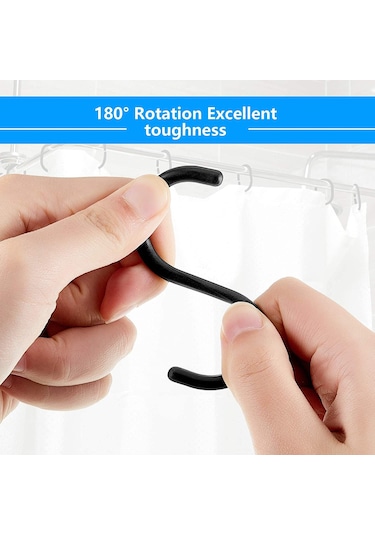 Folinda 24 Adet Silikon Banyo Perde Halkaları - Açık Tip, Hafif Ve Dayanıklı, Kolay Kurulum, 1 İnç Çubuklar İçin, Siyah Siyah