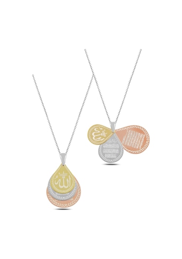 3 Lü Dua (Allah Lafzı-Nazar Duası-Ayetel Kürsi) Kadın Gümüş Kolye
