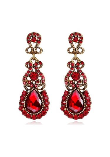 Klasik Damla Küpe Abartılı Atmosferik Alaşımlı Saplama Küpe, Metal Renk: Kırmızı