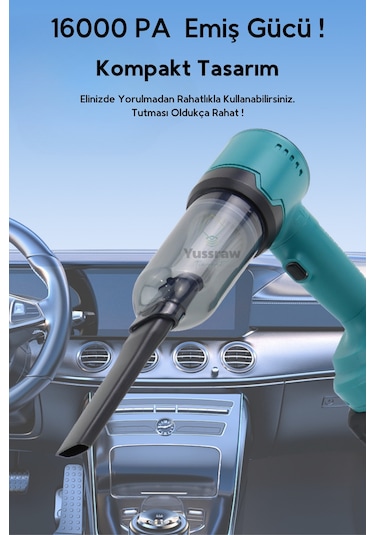 Yeni Araç Içi Süpürge 2 In 1 16000pa 3 Kademeli Vakumlu Üflemeli Araç Süpergesi Pro-hl-126 Mavi