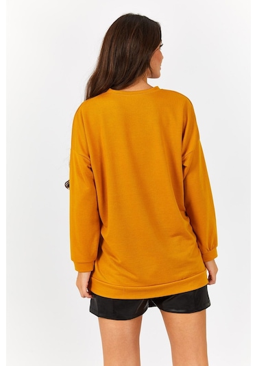 Armonika Kadın Hardal Yuvarlak Yaka Oversize Sweatshirt Arm-22k024027