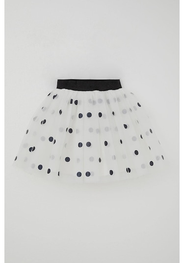 Breeze Kız Çocuk Tütü Etek Puan Desenli Simli Beli Lastikli 5-10 Yaş, Beyaz Beyaz
