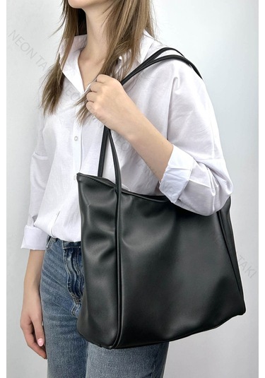 Çift Saplı Yumuşak Deri Omuz Ve El Çantası Siyah, 70 Siyah