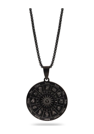 Koç Burcu Kolyesi Bayan Erkek Çelik Kolye Siyah Polo Zincir Cklko Çelik