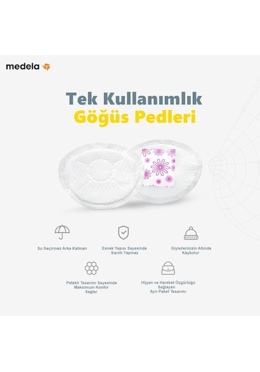 Medela Safe & Dry Tek Kullanımlık Göğüs Pedleri 60 Adet