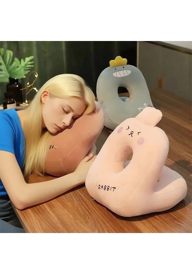 Elmpaly Pembe Masa Başı Yastığı Ofis Seyahat İçin Ergonomik Boyun Sırt Destek Yastığı Pembe Renk