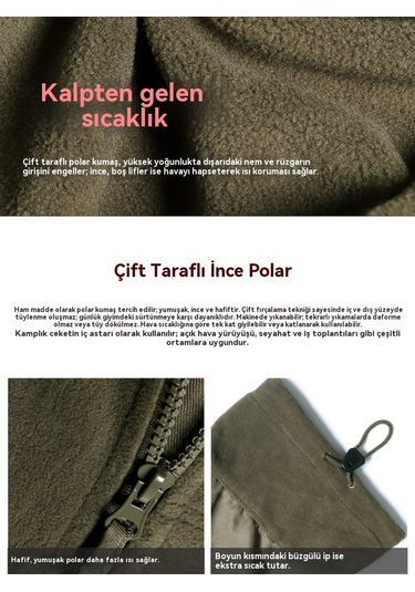 Erkekler İçin Rüzgar Geçirmez Ve Sıcak Polar Ceket/mont Yeşil