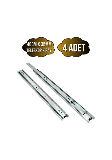 Teleskobik 35mm Çekmece Ray Bilyeli Mobilya Dolap Rayı 40cm 35mm 4 Takım Krom Çok Renkli