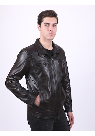 New Zaya Leather Erkek Hakiki Deri Deri Ceket Siyah