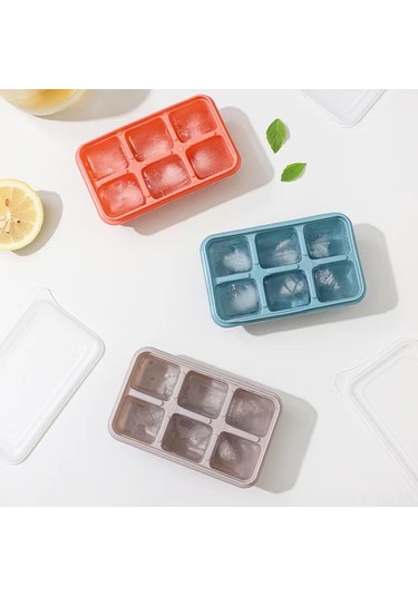 Hombey Mutfak Silikon Buzluk 6 Lü Kapaklı Sabit Tabanlı Yiyecek Dereceli Buz Cube Mouldu - Mavi Çok Renkli