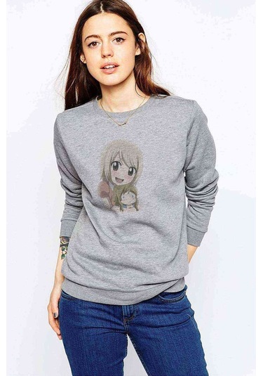 Anime Fairy Tail Glass Guild Emblem Baskılı Gri Kadın Sweatshirt (528292726)