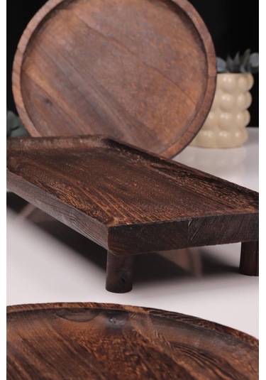 Bambum 3 Parça Pavlonya Heritage Ahşap Sunum Ve Servis Seti Dikdörtgen Ve Yuvarlak Servis Tabakları Ahşap