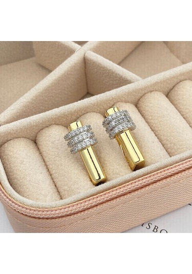 Kadın Küpe Trend Model Zirkon Taşlı Çelik Küpe Gold Gold - Gümüş