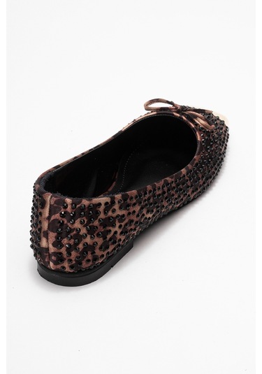 Abra Siyah Sarı Desenli Taşlı Fiyonklu Kadın Babet Ayakkabı Siyah Sarı