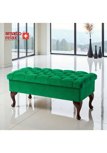 Smarto Relax Puf Mürren Sandıklı Ayaklı Kapitoneli Dekoratif 100x40x45 Cm Yeşil Yeşil