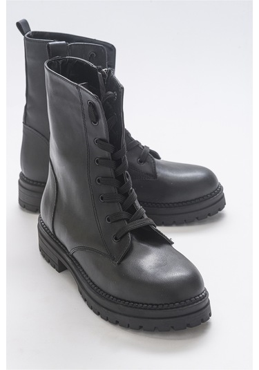 Luvishoes Breva Siyah Cilt Kadın Postal Bot Siyah