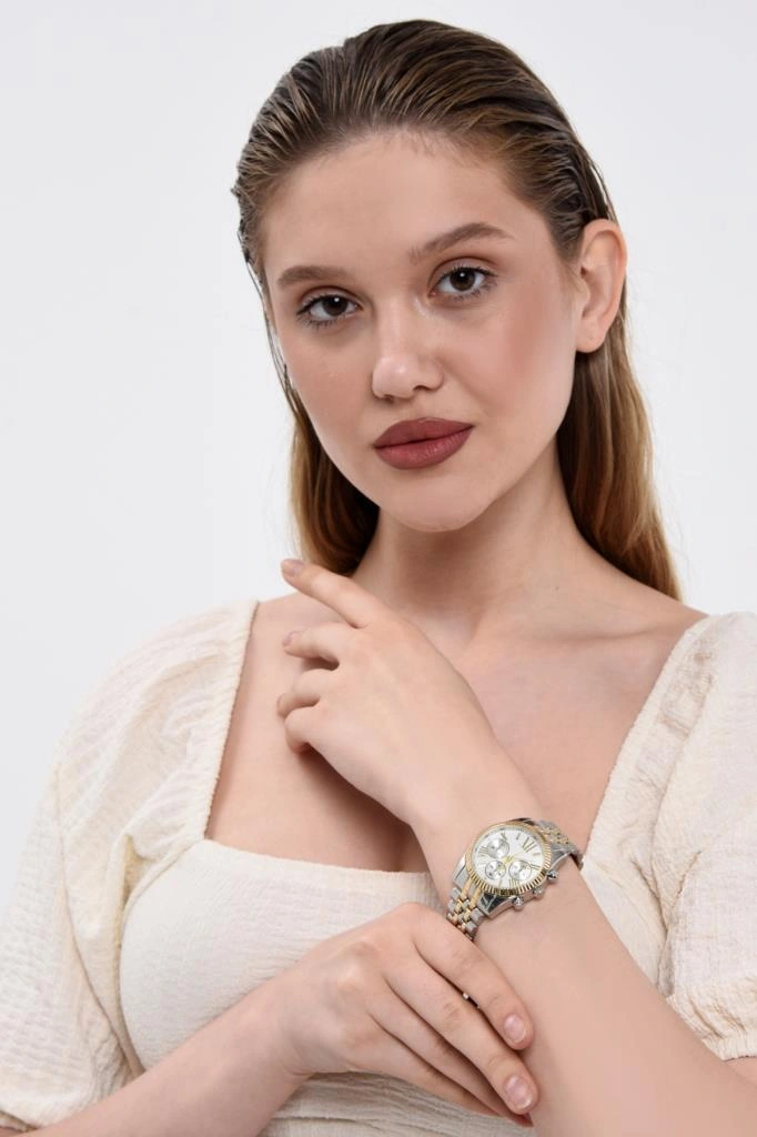 Roma Rakam Kasa Detaylı Altın Gümüş Kadın Kol Saati Gümüş