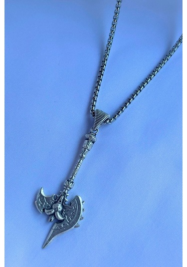 Balta El İşçiliği Paslanmaz Çelik Zincir Erkek Kolye Gümüş