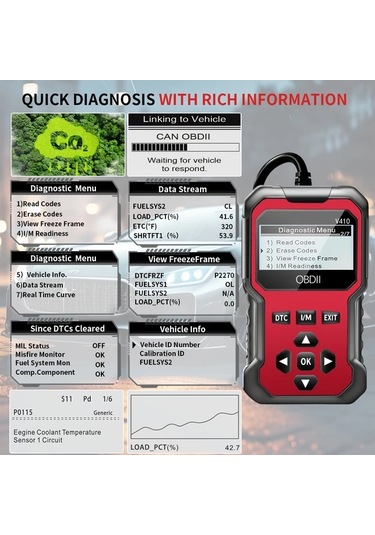 Boatshop1 V410 Obd2 Tarayıcı Teşhis Aracı Kırmızı Tek Boyut Arabalar Kamyonlar 1996 Motor Işık Kontrol Pil Gerilim Testi Gerçek Zamanlı Veri Akışı