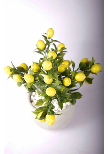 Yapay Limon Ağacı Tanzimi Beton Saksıda Yapay Çiçek Yapay Bitki Yeşil-sarı