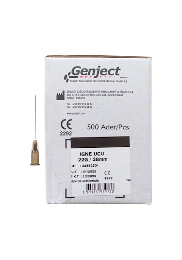Genject - Enjektör İğne Ucu 38mm Siyah 22g - 100 Adet