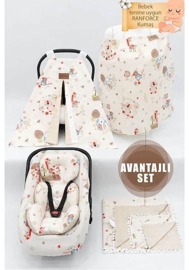 Mordesing Puset Minderi Örtü Çarşaf Bebek Pikesi Emzirme Önlüğü 5'li Set Krem