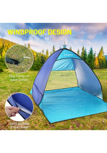 Tomshoo-otomatik Anında Açılır Plaj Çadırı Hafif Açık Y18346bl Mavi
