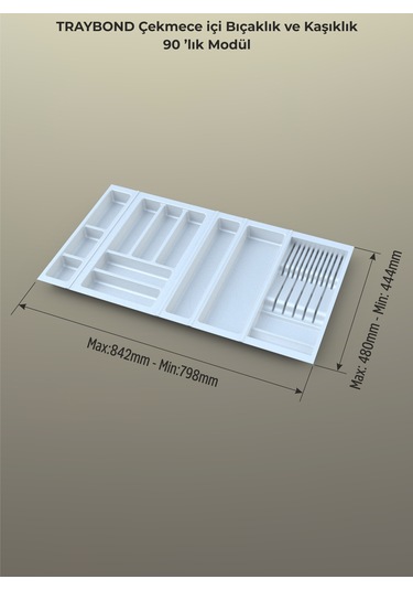 Çekmece Içi Kaşıklık Ve Bıçaklık Düzenleyici Beyaz, 84x48 Yandan Ve Boydan 4cm Kesilebilir Beyaz