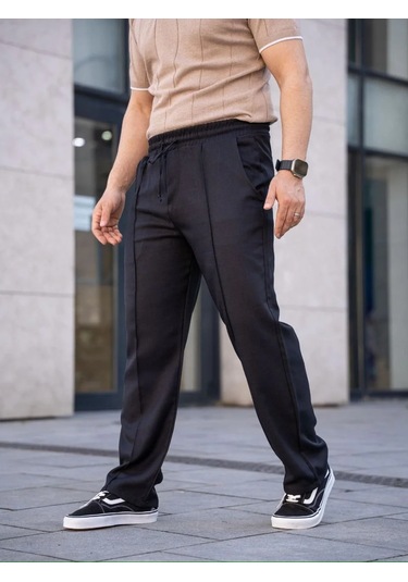 Erkek Keten Cepli Çıma Dikişli Jogger Buggy Pantalon Rahat Kalıp - Siyah Siyah