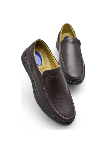 9575 Ortopedik Taban Siyah Hakiki Deri Erkek Ayakkabı Yazlık Mevsimlik Kahverengi