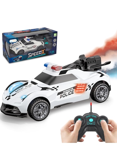 Uzaktan Kumandalı Şarjlı Duman Atan Araba 1:20 Full Fonksiyon Kumandalı Buhar Çıkaran Oyuncak Araba Beyaz