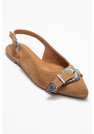 Dorothy Toprak Süet Hakiki Deri Tokalı Sivri Burunlu Kadın Sandalet Toprak