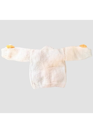 Uretti - Gülnur 2184 - El Örgüsü Sarı Çiçekli Kız Çocuk Hırka 5 Yaş - Beyaz Beyaz