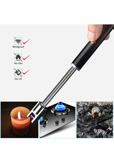 Shineyee Usb Şarjlı 360 Esnek Boyunlu Elektrikli Alev Ateşleyici, Rüzgar Dayanıklı, Çocuk Emniyetli Metal Isıtıcı - Gümüş, Paketli Çok Renkli