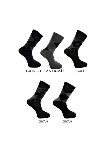 5 Çift Erkek Klasik Ekose Soket Çorap Çok Renkli Çok Renkli