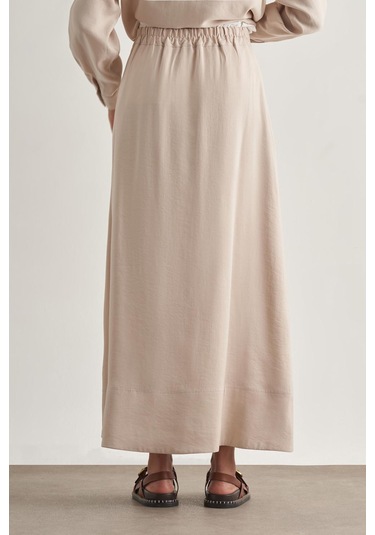 Mizalle Modal Karışımlı Taş Rengi Maksi Evaze Etek Taş