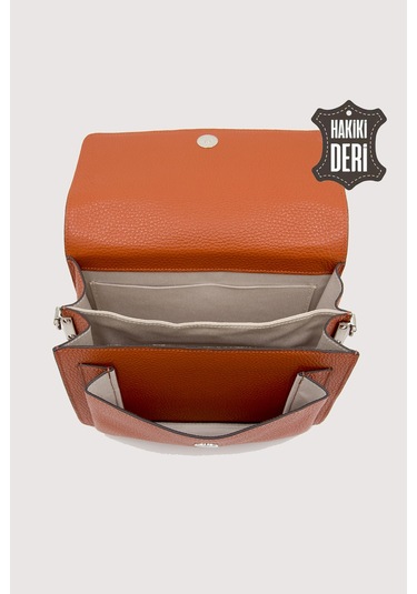 Hakiki Deri Kadın El Çantası Turuncu Smr9022 Turuncu