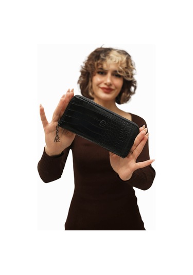 Sosela Ssl-4032 Siyah Kroko Kadın Bayan Cüzdan Siyah Kroko