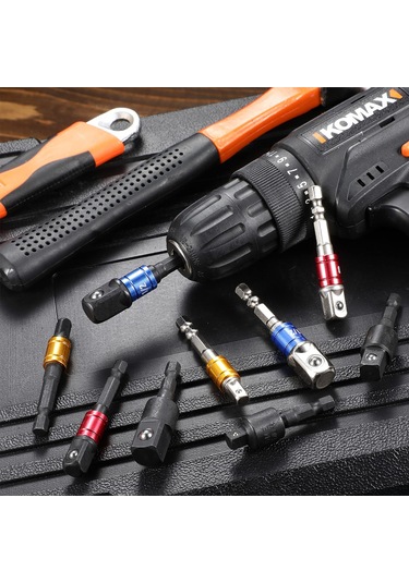 Ximistore9 9 Parça Çok Amaçlı Matkap Ucu Adaptör Seti - 360 Derece Dönebilir, Krom Vanadyum Çelik