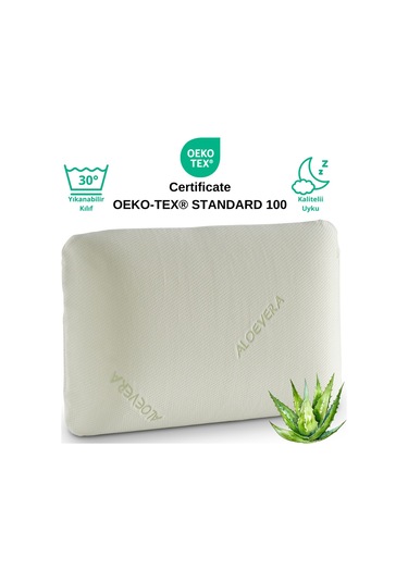 Rudu Aloevera Kılıflı Visco Visko Delikli Bütün Sünger Yastık 60x40x14 Cm 1330 Gr Omuz/boyun Destekli Beyaz - Yeşil