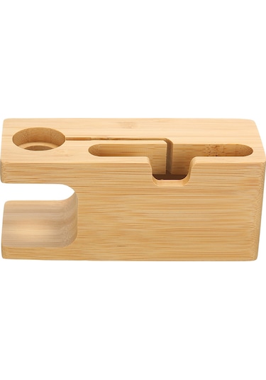 Wezone Bambu Telefon Ve Saat Tutucu, Şarj Ve Tutma Fonksiyonu, Kaymaz Altlı, Ahşap Rengi, 14cm Bambu Telefon Desteği