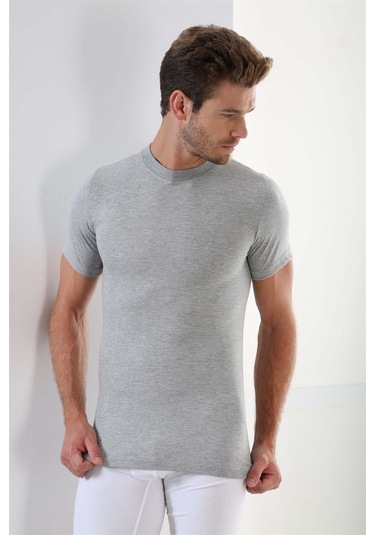 Erkek Gri Sıfır Yaka Kısa Kol Fanila Tişört %100 Pamuklu Penye 3'lü Paket Gri