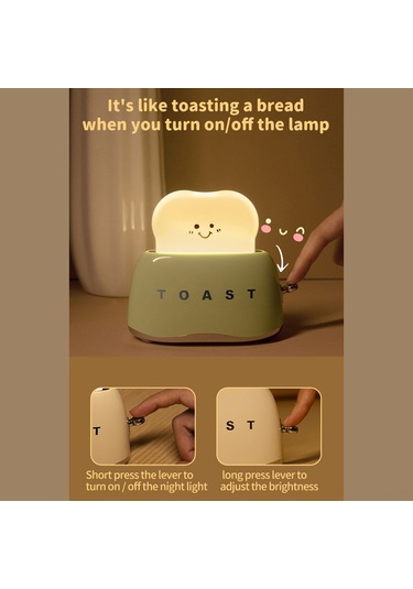 Wezone Şarj Edilebilir Tost Şeklinde Gece Lambası - 3000k Sıcak Sarı Işık, 1200mah Pil, 30/60 Dakika Zamanlayıcı